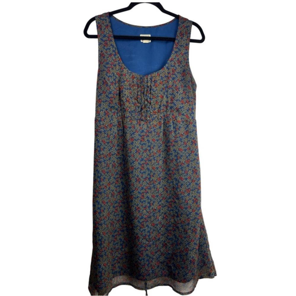 Converse One Star Blue Sleeveless Floral Midi Dress, L, Boho Cottagecore